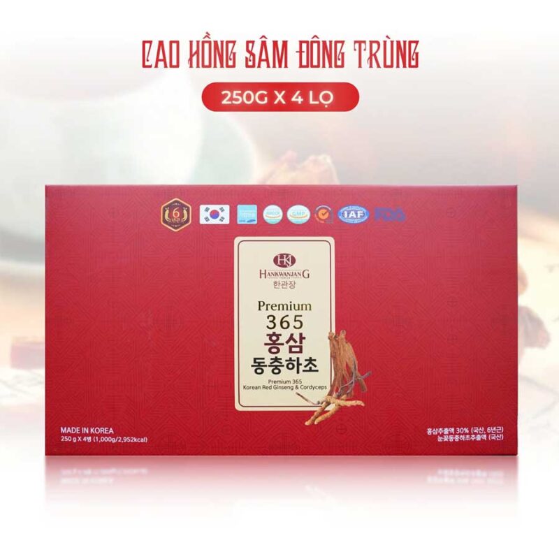 Cao Hồng Sâm Đông Trùng Hạ Thảo 365 Hộp 4 Lọ